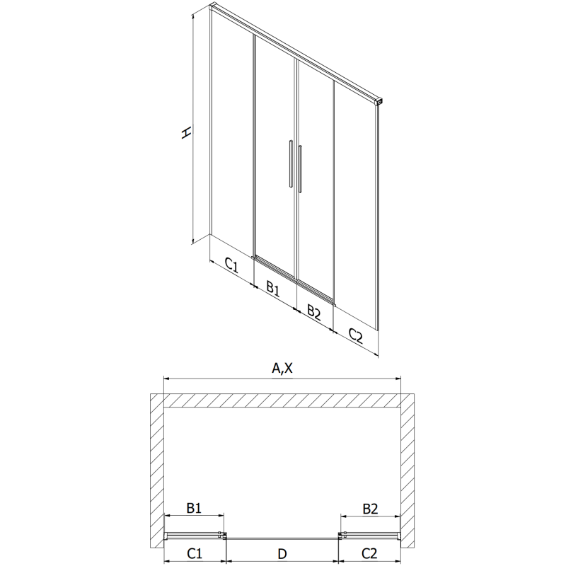 Mexen Rox Duo portes de douche coulissantes 140 cm, transparentes, or rose - 8C2-140-002-60-00