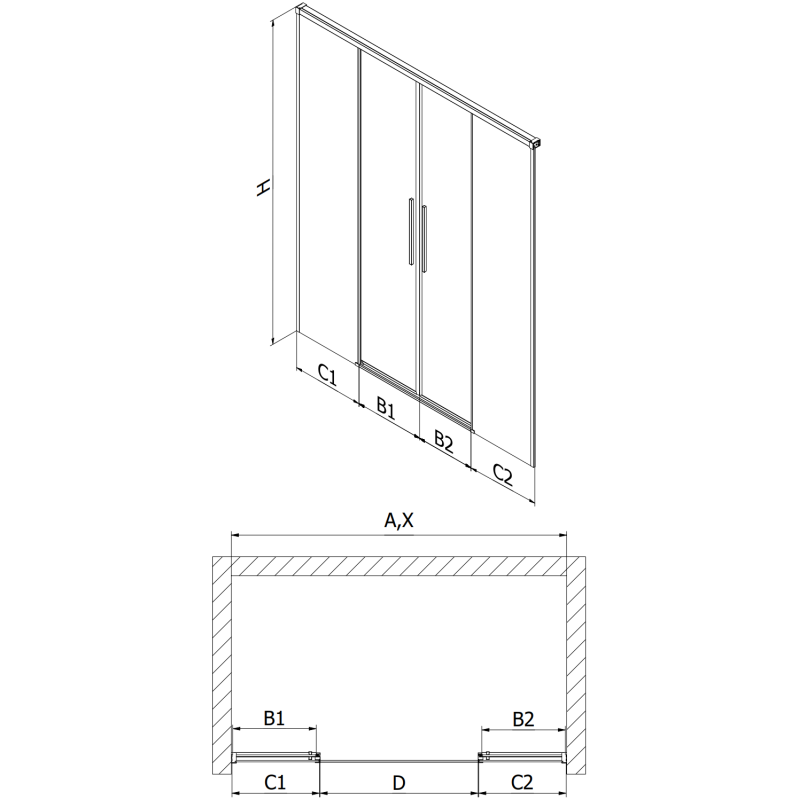 Mexen Rox Duo portes de douche coulissantes 200 cm, transparentes, nickel brossé - 8C2-200-002-97-00