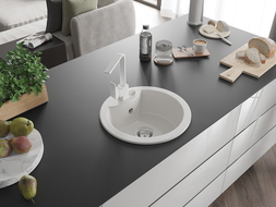 Mexen Diego évier en granit 1 bac avec mitigeur de cuisine Rita, blanc - 6512-20-670300-20