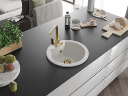 Mexen Diego évier en granit 1 bac avec mitigeur de cuisine Rita, blanc - 6512-20-670300-50