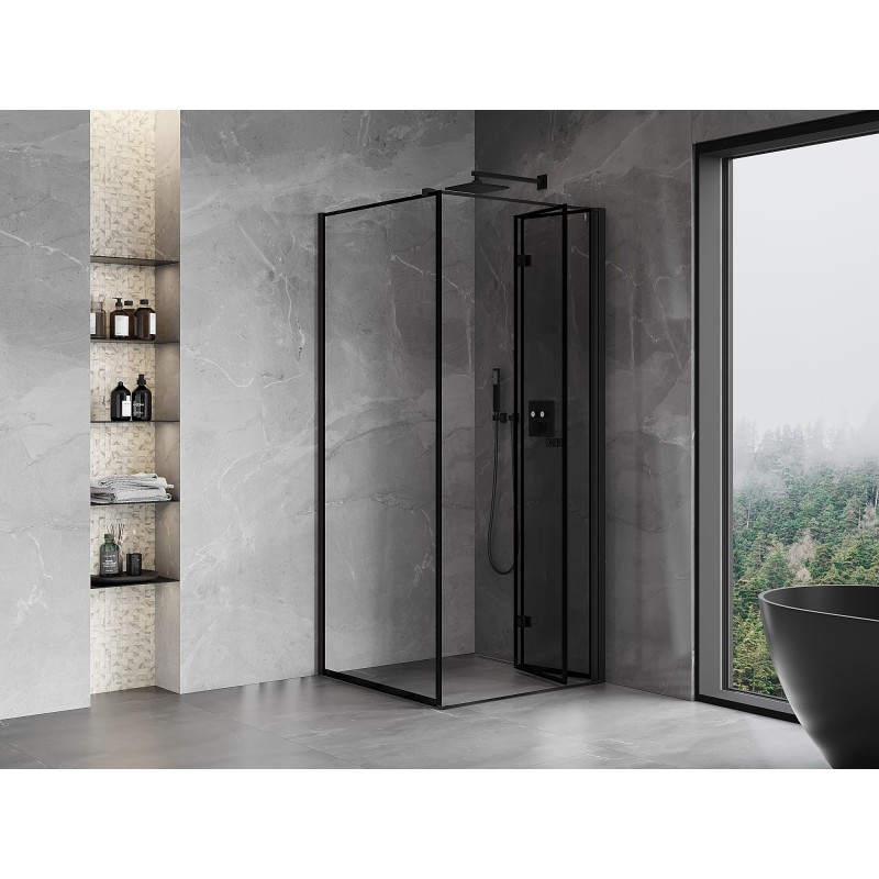 Mexen Mist-F cabine de douche pliante droite 80 x 80 cm, cadre noir, noir - 8A6T-080-080-70-70-P
