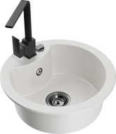 Mexen Diego évier en granit 1 bac avec robinet de cuisine Rita, blanc - 6512-20-670300-70
