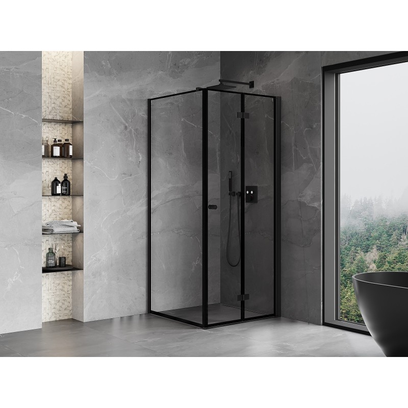 Mexen Mist-F cabine de douche pliable droite 85 x 85 cm, cadre noir, noir - 8A6T-085-085-70-70-P