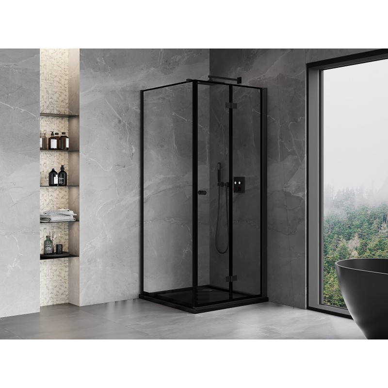 Mexen Mist-F cabine de douche pliable droite 85 x 85 cm, cadre noir, noir - 8A6T-085-085-70-70-P