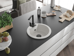 Mexen Diego évier en granit 1 bac avec robinet de cuisine Rita, blanc - 6512-20-670300-70