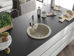 Mexen Diego évier en granit à 1 bac avec mitigeur de cuisine Rita, beige - 6512-69-670300-00