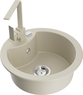 Mexen Diego évier en granit 1 bac avec robinet de cuisine Rita, beige - 6512-69-670300-69