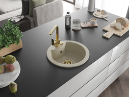 Mexen Diego évier en granit 1 bac avec robinet de cuisine Rita, beige - 6512-69-670300-50