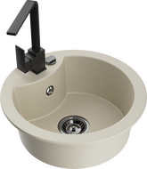 Mexen Diego évier en granit à 1 bac avec robinet de cuisine Rita, beige - 6512-69-670300-70