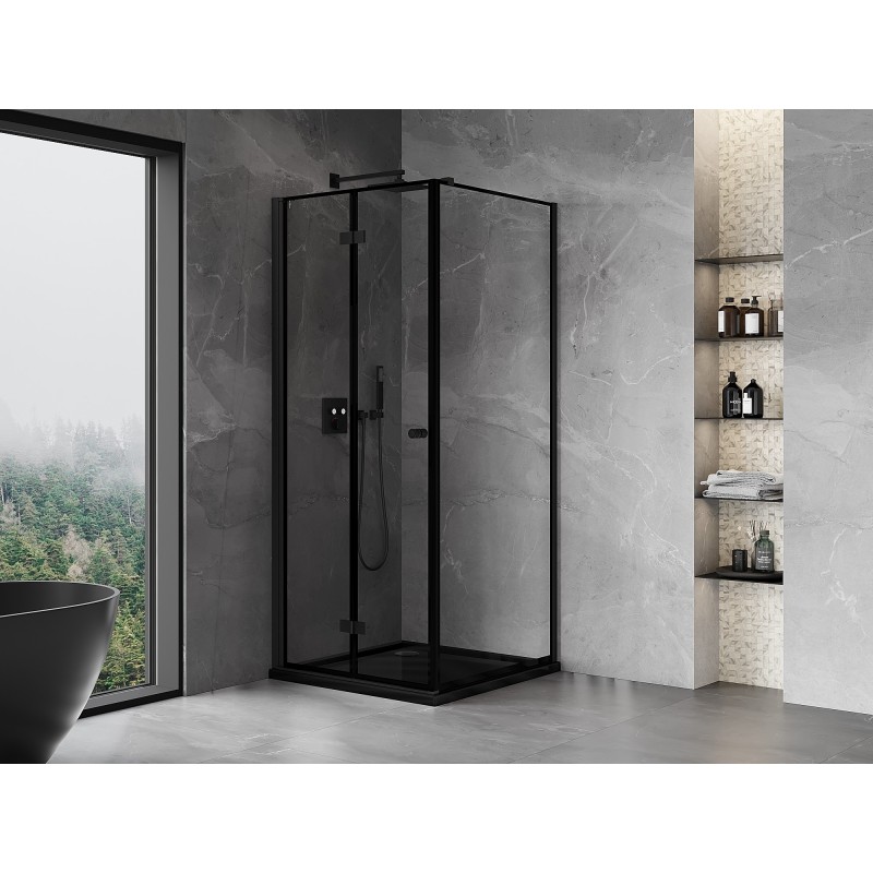 Mexen Mist-F cabine de douche pliante gauche 75 x 75 cm, cadre noir, noir - 8A6T-075-075-70-70-L