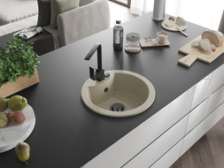 Mexen Diego évier en granit à 1 bac avec robinet de cuisine Rita, beige - 6512-69-670300-70