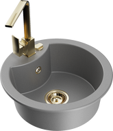 Mexen Diego évier en granit 1 bac avec robinet de cuisine Rita, gris - 6512-71-670300-50