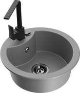 Mexen Diego évier en granit 1 bac avec mitigeur de cuisine Rita, gris - 6512-71-670300-70-B