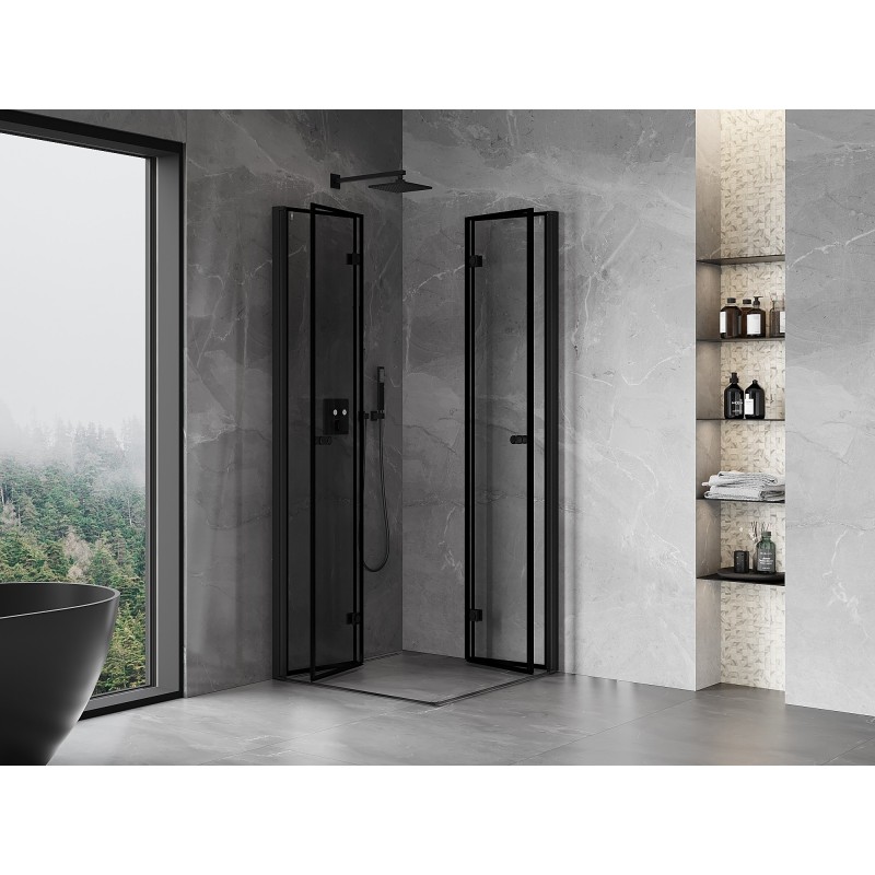 Mexen Mist-F Duo cabine de douche pliante 110 x 110 cm, cadre noir, noir - 8A6-110L-110P-70-70
