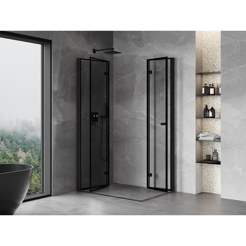Mexen Mist-F Duo cabine de douche pliante gauche 100 x 75 cm, cadre noir, noir - 8A6-100L-075P-70-70