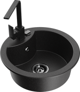 Mexen Diego évier en granit 1 bac avec mitigeur de cuisine Rita, noir/métallisé argent - 6512-73-670300-70-B