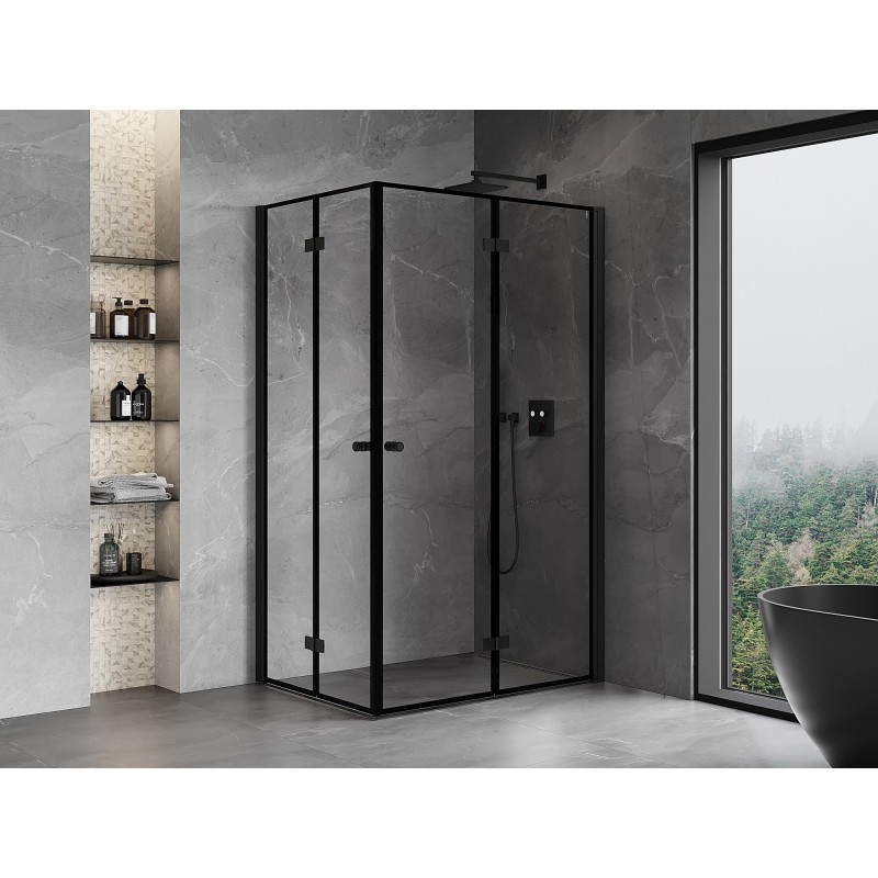 Mexen Mist-F Duo cabine de douche pliable droite 80 x 110 cm, cadre noir, noir - 8A6-080L-110P-70-70