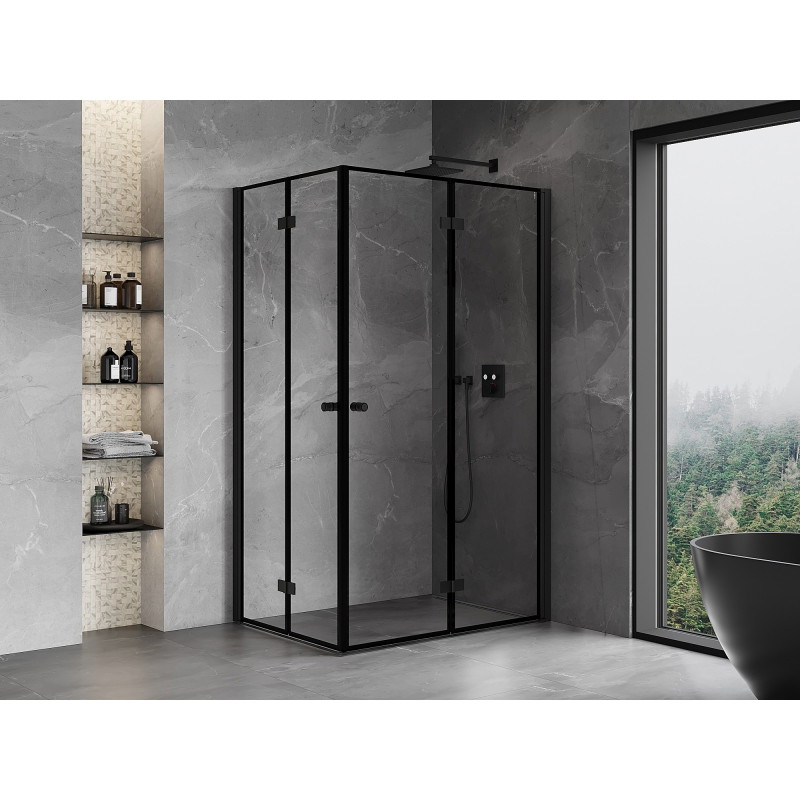 Mexen Mist-F Duo cabine de douche pliante droite 80 x 120 cm, cadre noir, noir - 8A6-080L-120P-70-70