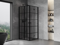 Mexen Mist-F Duo cabine de douche pliante 80 x 80 cm, grille noire, noir - 8A6-080L-080P-70-77