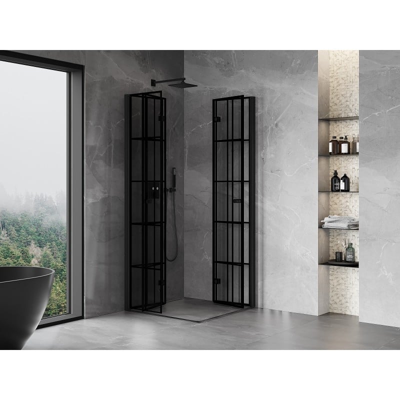 Mexen Mist-F Duo cabine de douche pliante 90 x 90 cm, grille noire, noir - 8A6-090L-090P-70-77