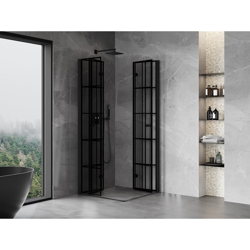 Mexen Mist-F Duo cabine de douche pliante 100 x 100 cm, grille noire, noir - 8A6-100L-100P-70-77