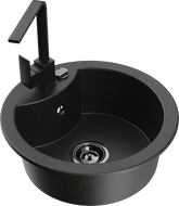 Mexen Diego évier en granit 1 bac avec mitigeur de cuisine Rita, noir/or métallique - 6512-75-670300-70-B