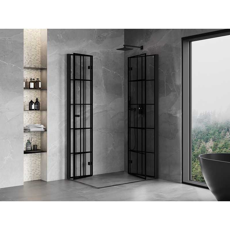 Mexen Mist-F Duo cabine de douche pliante droite 85 x 100 cm, grille noire, noir - 8A6-085L-100P-70-77