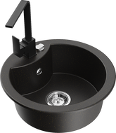 Mexen Diego évier en granit à 1 bac avec robinet de cuisine Rita, noir/or métallique - 6512-75-670300-70