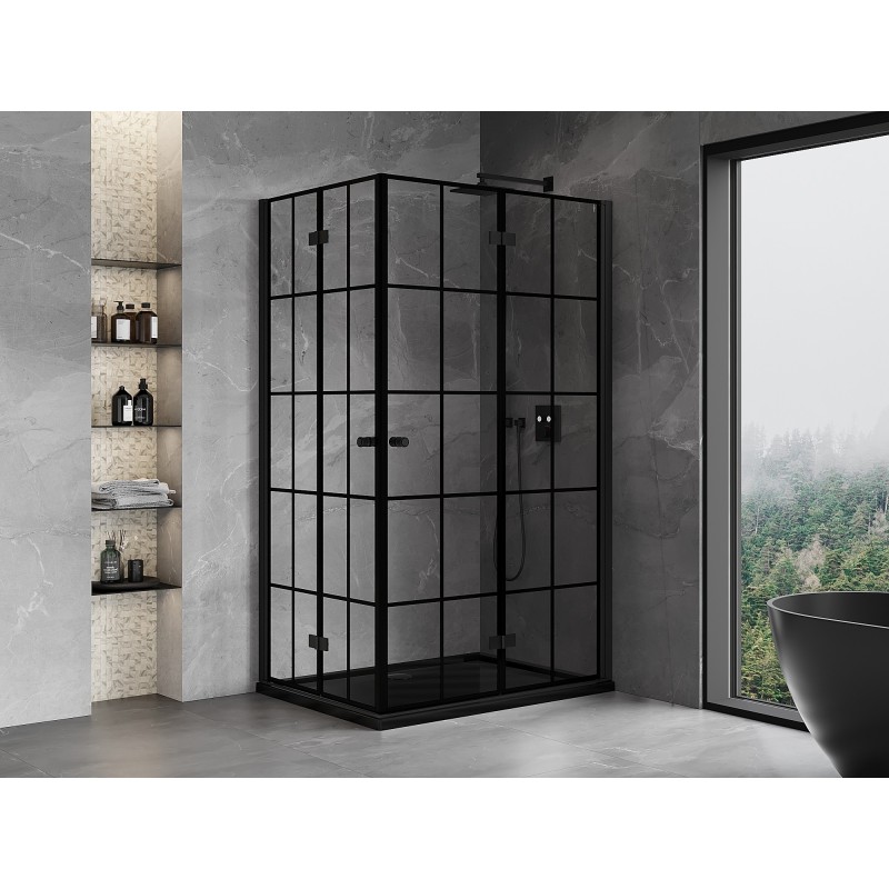 Mexen Mist-F Duo cabine de douche pliante droite 110 x 120 cm, grille noire, noir - 8A6-110L-120P-70-77