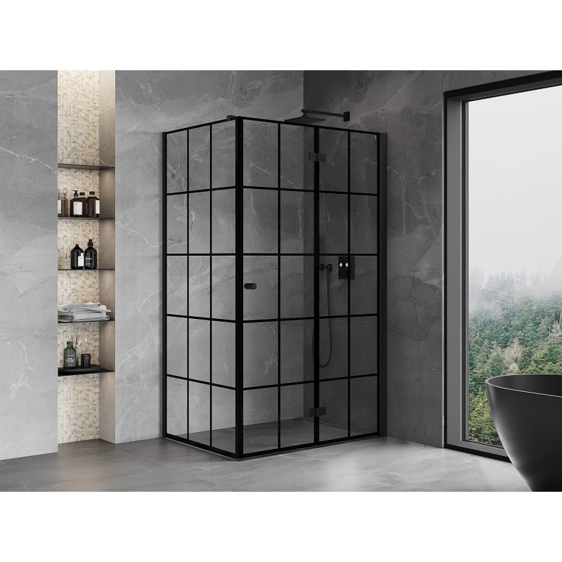 Mexen Mist-F cabine de douche pliante droite 120 x 70 cm, grille noire, noir - 8A6T-120-070-70-77-P