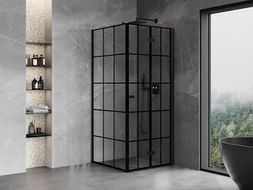 Mexen Mist-F cabine de douche pliable droite 90 x 90 cm, grille noire, noir - 8A6T-090-090-70-77-P