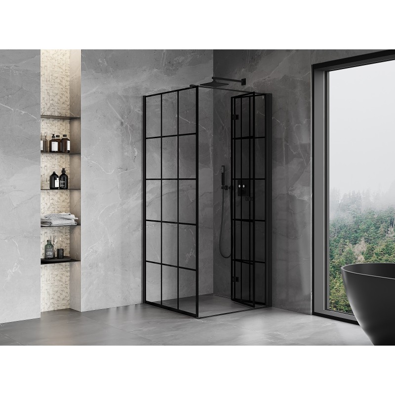 Mexen Mist-F cabine de douche pliable droite 95 x 95 cm, grille noire, noir - 8A6T-095-095-70-77-P