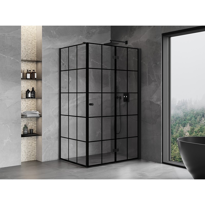 Mexen Mist-F cabine de douche pliante droite 95 x 120 cm, grille noire, noire - 8A6T-095-120-70-77-P