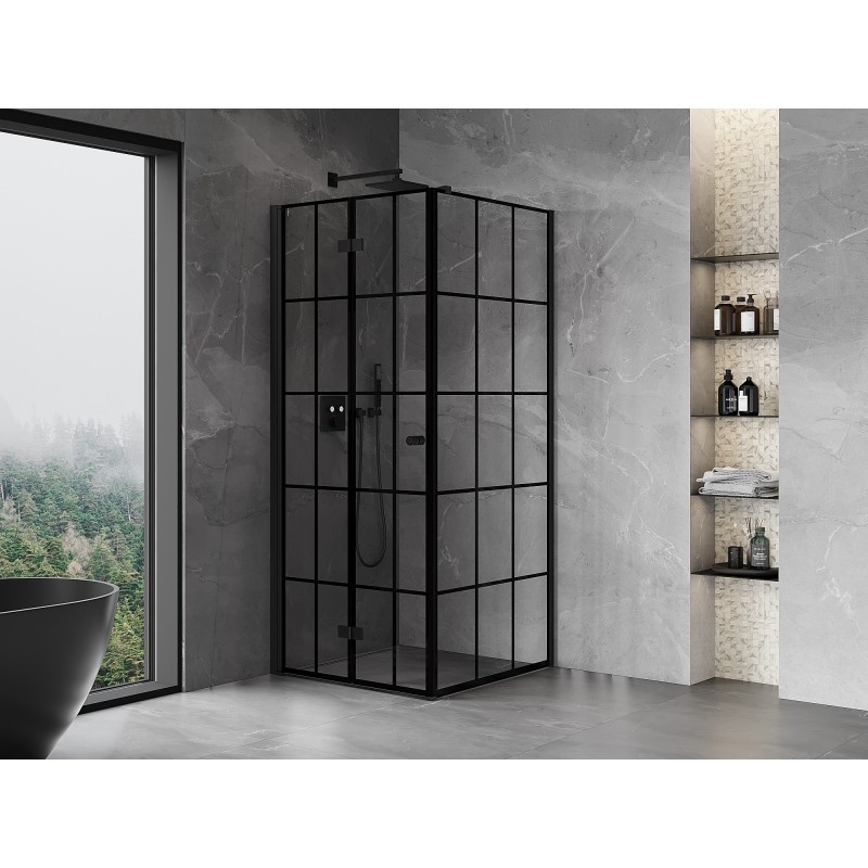 Mexen Mist-F cabine de douche pliable gauche 80 x 80 cm, grille noire, noire - 8A6T-080-080-70-77-L
