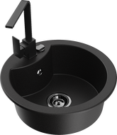 Mexen Diego évier en granit 1 bac avec mitigeur de cuisine Rita, noir - 6512-77-670300-70-B