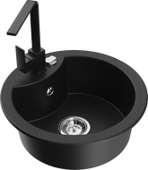 Mexen Diego évier en granit 1 bac avec robinet de cuisine Rita, noir - 6512-77-670300-70