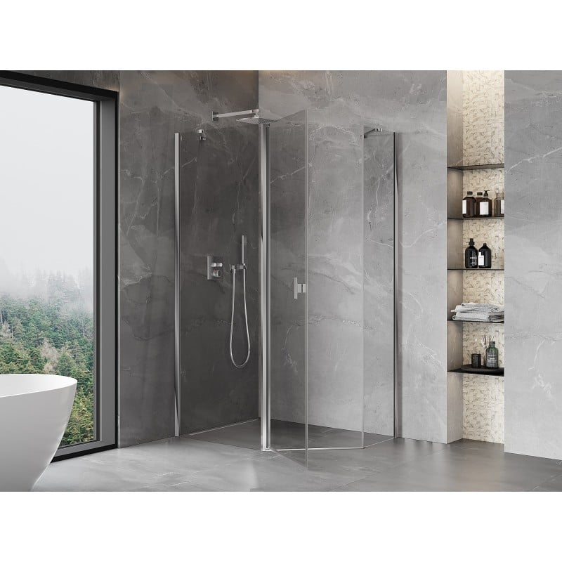 Mexen Mist cabine de douche pentagonale asymétrique pivotante 100 x 90 cm, transparent, chrome - 8A8-100-090-01-00