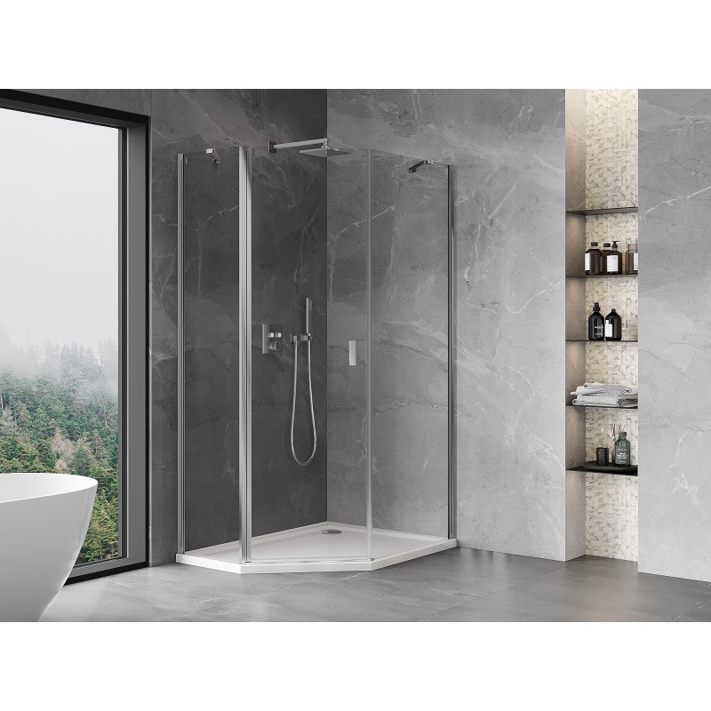 Mexen Mist cabine de douche pentagonale asymétrique pivotante 80 x 90 cm, transparent, chrome - 8A8-080-090-01-00