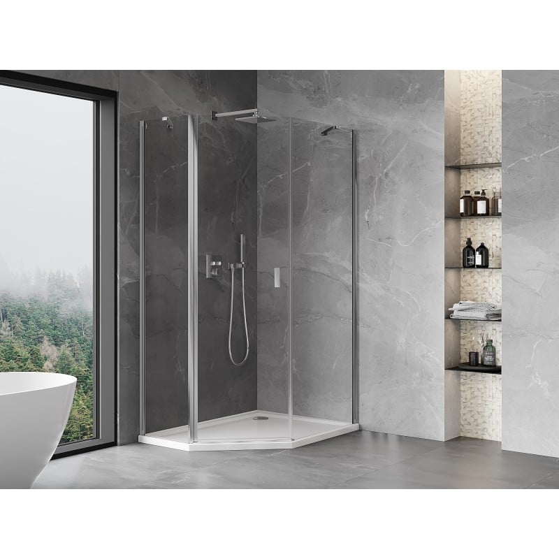 Mexen Mist cabine de douche pentagonale asymétrique pivotante 80 x 100 cm, transparent, chrome - 8A8-080-100-01-00