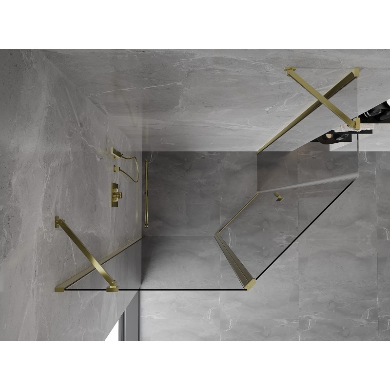 Mexen Mist cabine de douche pentagonale asymétrique pivotante 90 x 80 cm, transparent, or - 8A8-090-080-50-00