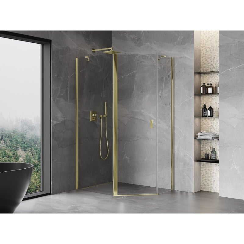 Mexen Mist cabine de douche pentagonale asymétrique pivotante 100 x 80 cm, transparent, doré - 8A8-100-080-50-00