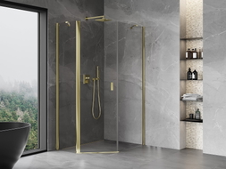 Mexen Mist cabine de douche pentagonale asymétrique pivotante 90 x 100 cm, transparent, or - 8A8-090-100-50-00