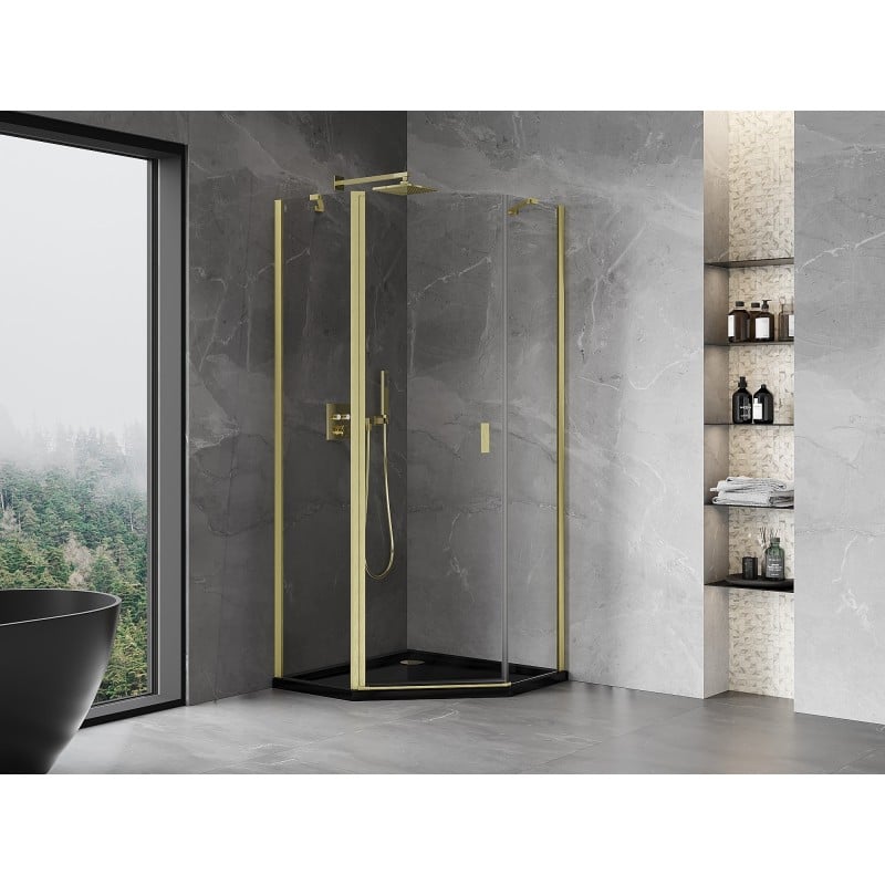 Mexen Mist cabine de douche pentagonale pivotante 100 x 100 cm, transparent, or brossé - 8A8-100-100-55-00