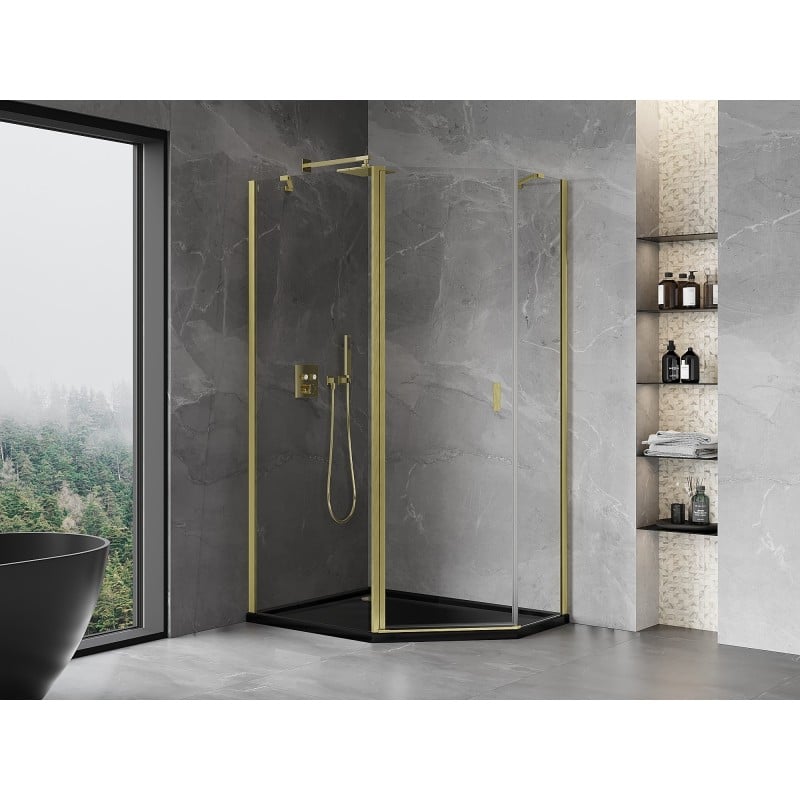 Mexen Mist cabine de douche pentagonale asymétrique battante 100 x 80 cm, transparente, or brossé - 8A8-100-080-55-00