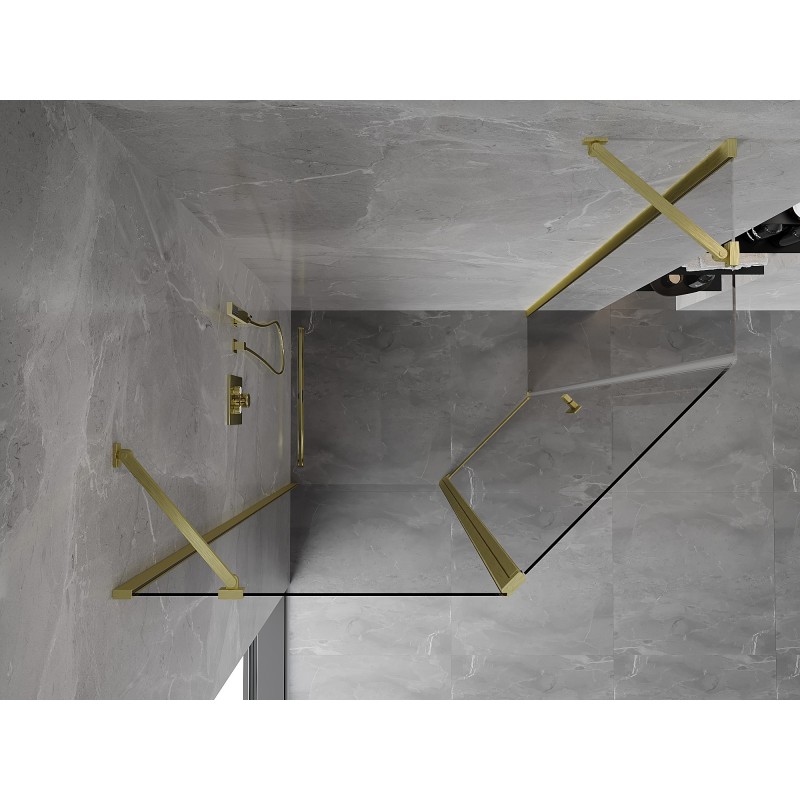 Mexen Mist cabine de douche pentagonale asymétrique pivotante 100 x 90 cm, transparent, or brossé - 8A8-100-090-55-00