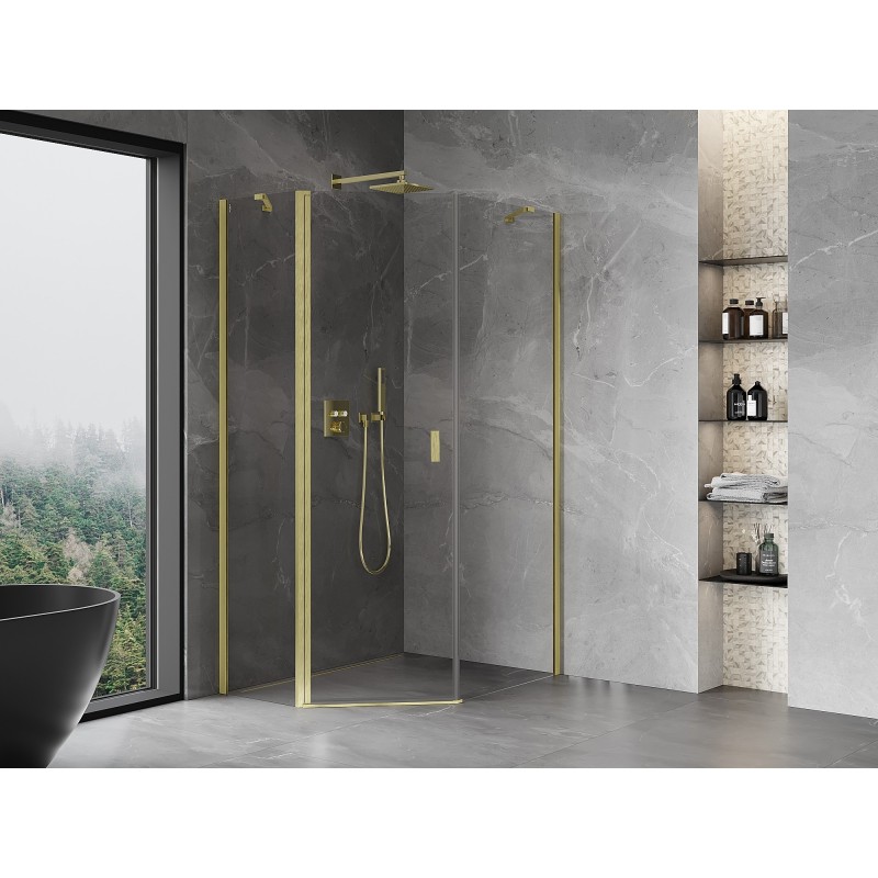 Mexen Mist cabine de douche pentagonale asymétrique pivotante 80 x 90 cm, transparent, or brossé - 8A8-080-090-55-00