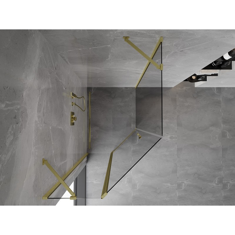 Mexen Mist cabine de douche pentagonale asymétrique pivotante 80 x 100 cm, transparent, or brossé - 8A8-080-100-55-00
