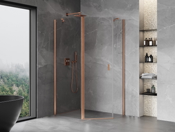 Mexen Mist cabine de douche pentagonale asymétrique pivotante 90 x 80 cm, transparent, cuivre brossé - 8A8-090-080-65-00