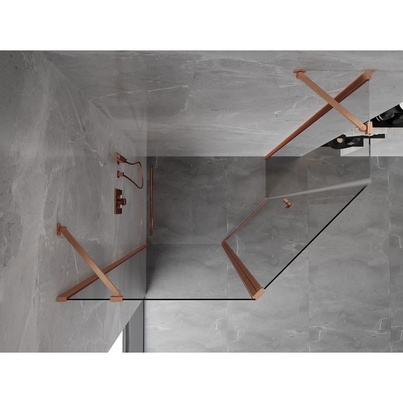 Mexen Mist cabine de douche pentagonale asymétrique pivotante 100 x 80 cm, transparent, cuivre brossé - 8A8-100-080-65-00