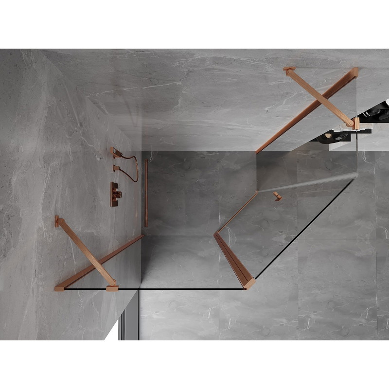 Mexen Mist cabine de douche pentagonale asymétrique à charnières 100 x 90 cm, transparent, cuivre brossé - 8A8-100-090-65-00